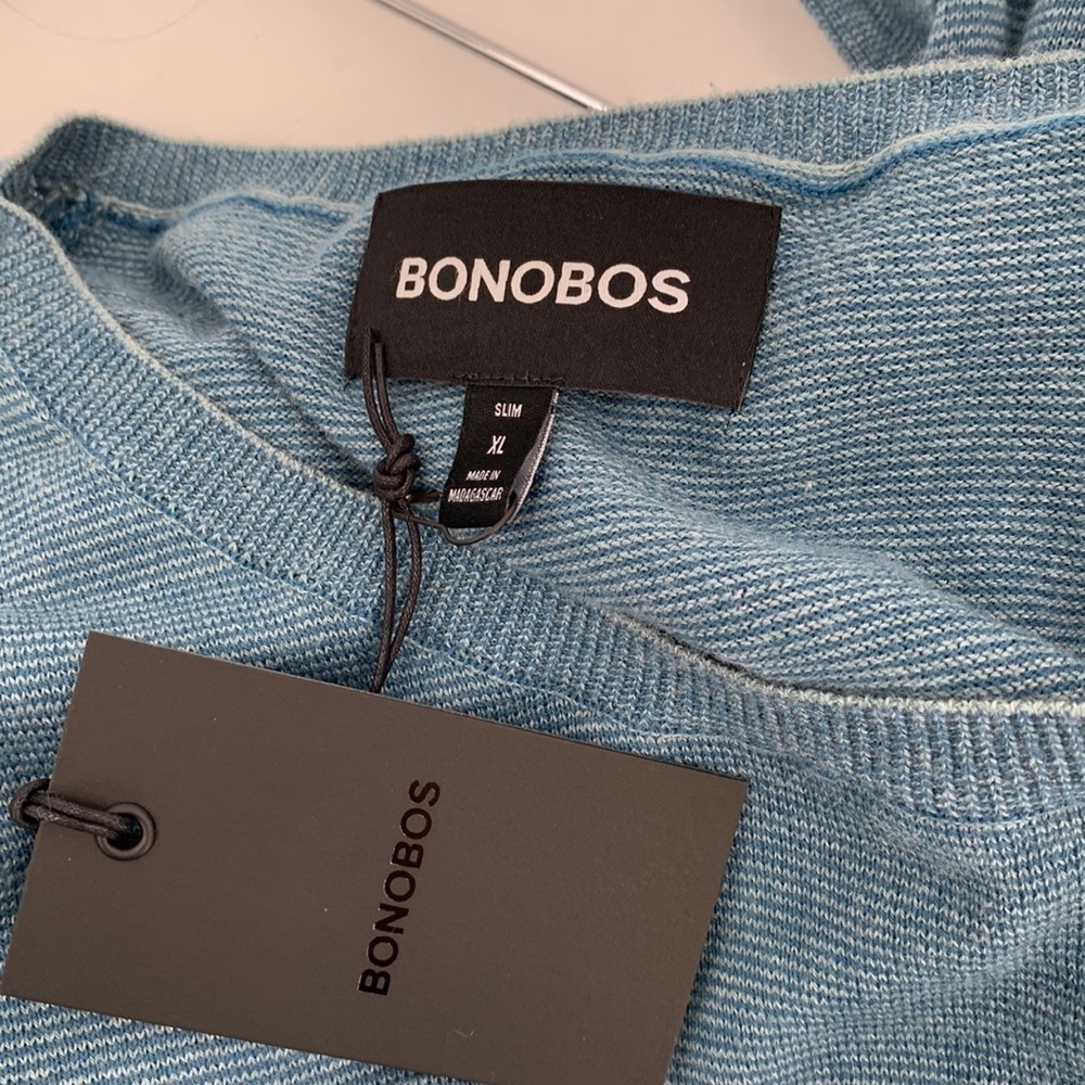 Bonobos Feder stripe topaz blue micro cotton sweater men new XL X-Large View 2
